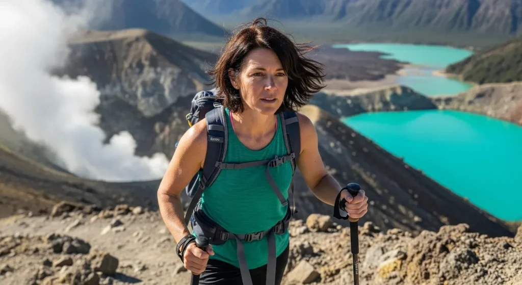 Femme randonnant sur le sentier du Tongariro