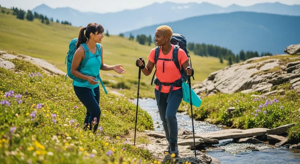 Deux randonneuses sur un sentier alpin