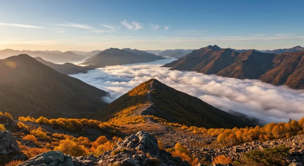 Panorama du col ardéchois avec mer de nuages