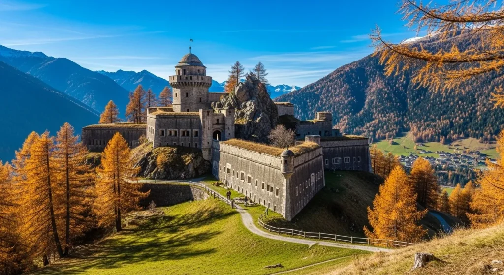 Village caché des Alpes avec fort Vauban en automne