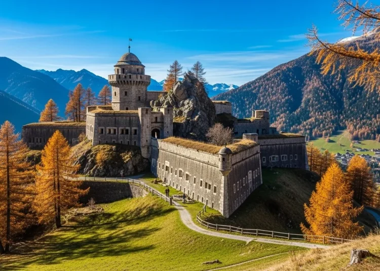 Village caché des Alpes avec fort Vauban en automne