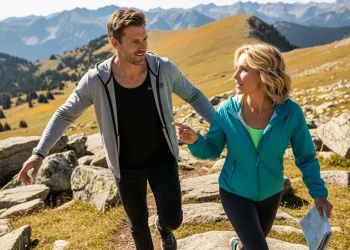 Couple randonnant dans les Alpes en automne