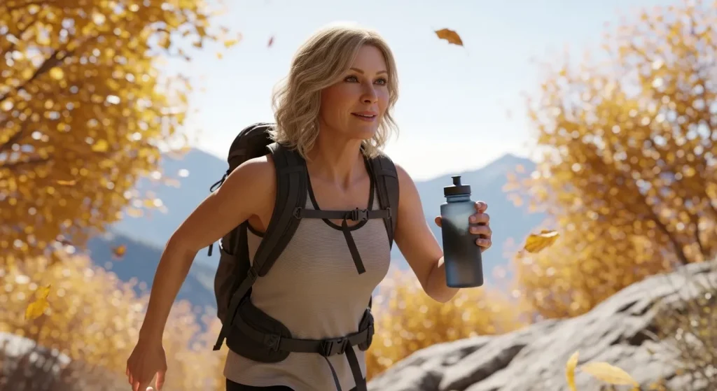 Femme randonneuse respirant profondément en montagne