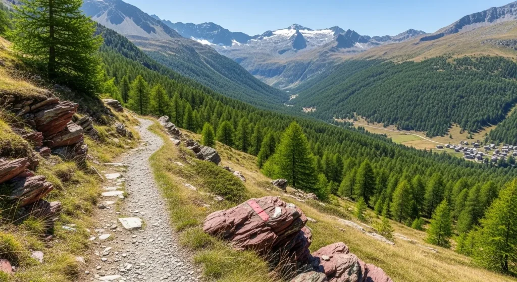 Sentier panoramique dans les montagnes du Queyras en automne