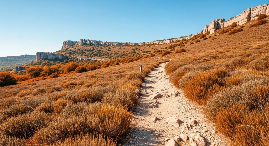 Sentier rocheux au milieu de la garrigue parfumée