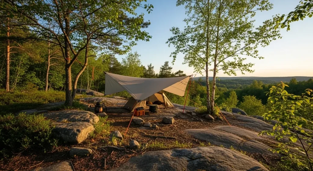 Tarp ultraléger dans une forêt automnale