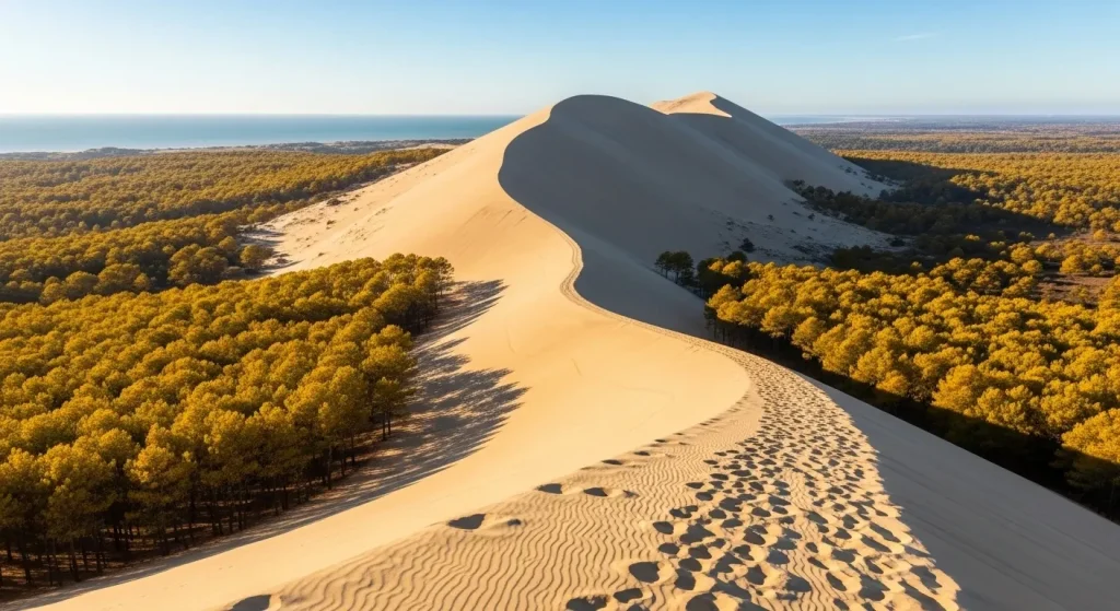 Panorama de la dune du Pilat avec forêt des Landes en automne
