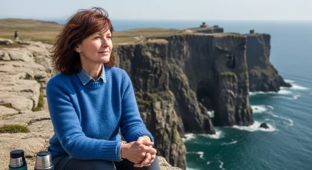 Femme contemplative sur les falaises de Bretagne