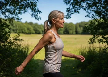 Femme marchant avec confiance dans un sentier naturel