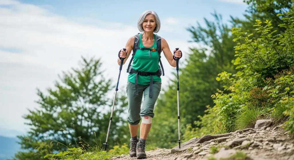 Femme randonnant avec entorse en montagne