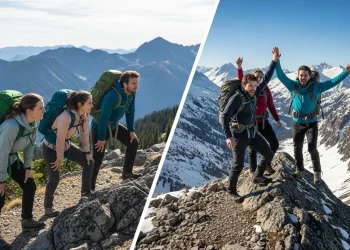 Randonneurs alpins avant et après l'ascension