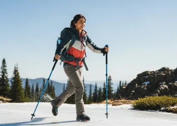 Randonneuse en confiance sur pistes alpines enneigées