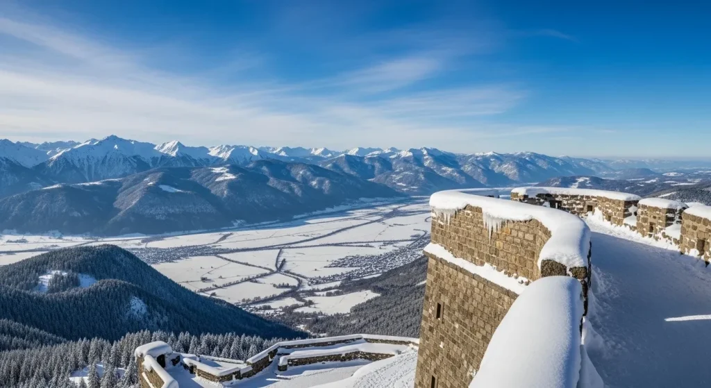 Panorama hivernal depuis le château des Vosges