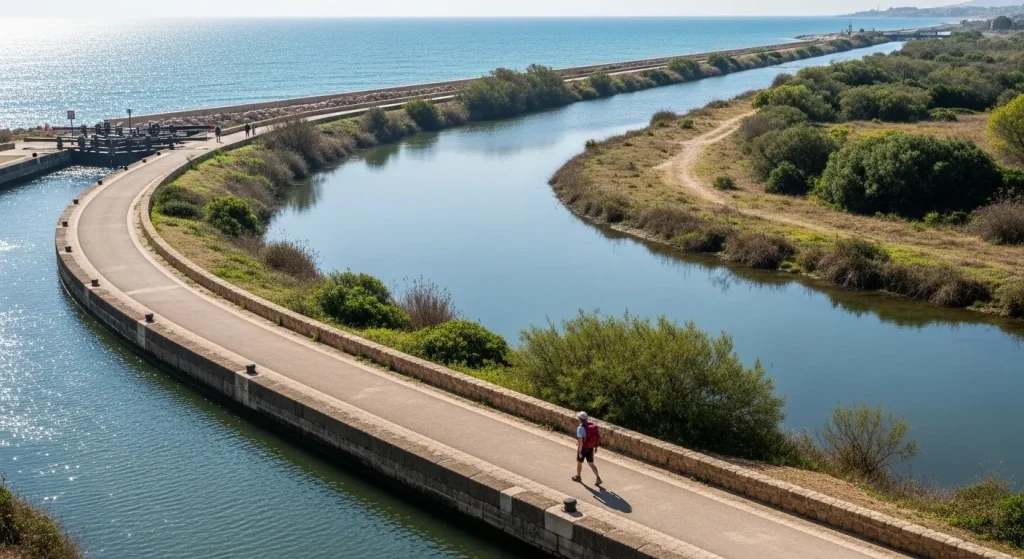 Chemin côtier avec mer et canal dans l'Hérault