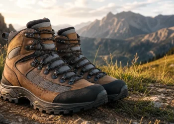 Chaussures de randonnée sur un sentier de montagne