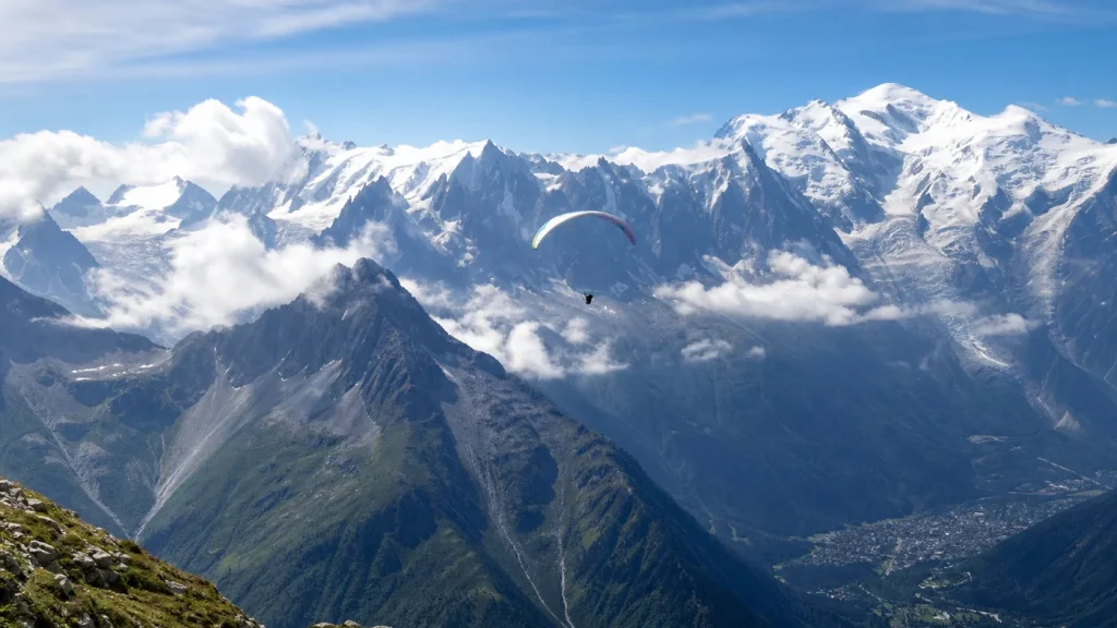 Parapente face au massif du Mont Blanc