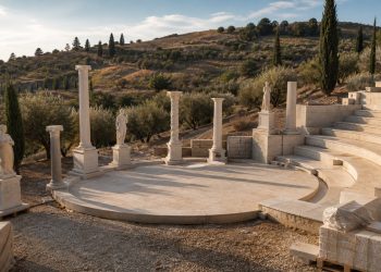 Illustration d’un faux site archéologique construit récemment sur une colline italienne