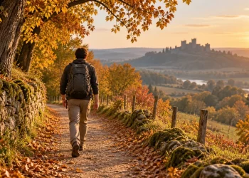 Marcher autour d’un château : l’idée parfaite pour une sortie d’automne sans forcer — illustration générée