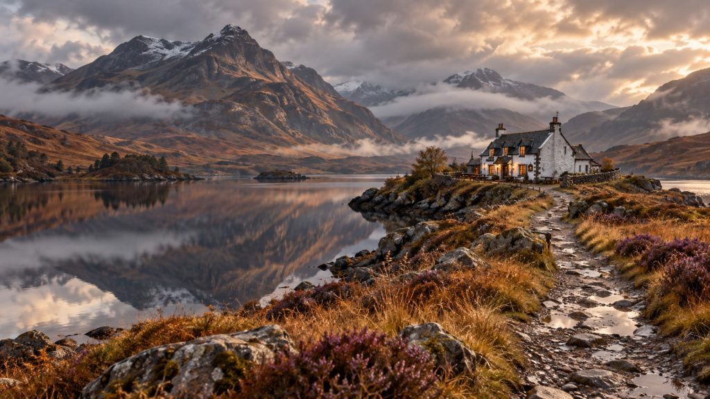 Pub isolé au bord d’un loch dans les Highlands écossais
