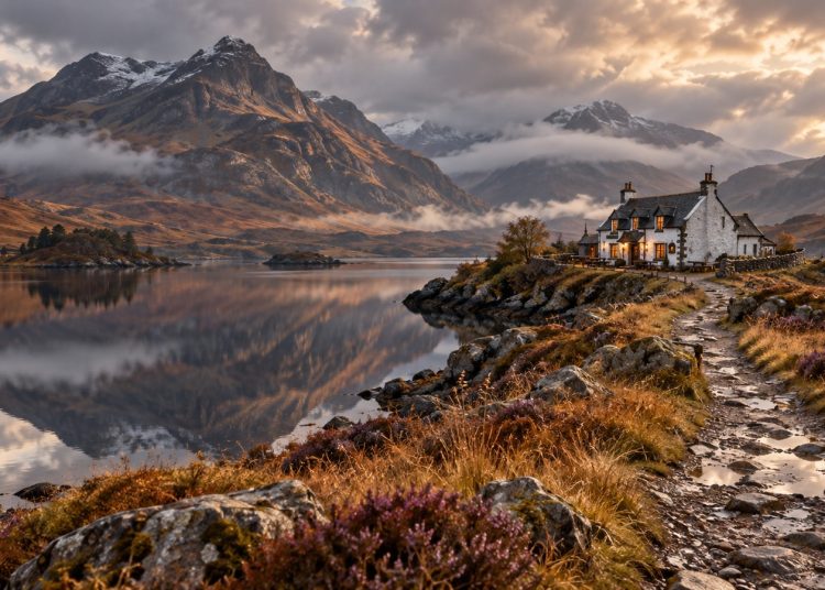 Pub isolé au bord d’un loch dans les Highlands écossais